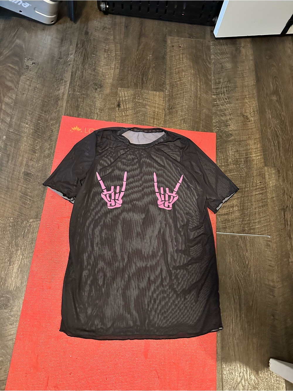 Black Mesh Tee with Pink Rock Hand Graphics
